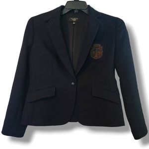 Women's Talbots Navy Blue Crested Equestrian Blazer size 10P